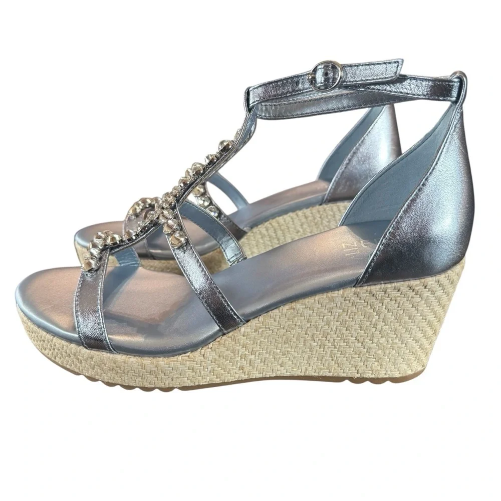 Naturalizer Serena Light Blue Metallic Espadrille Wedge Sandals Rhinestone NEW 9 - Picture 6 of 10